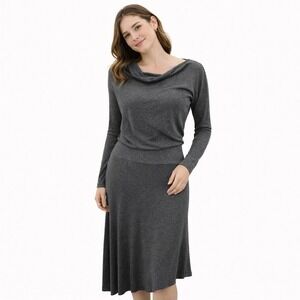 Womens Gray Long Sleeve Maxi‎ Dress Size Petite Small Bordeaux